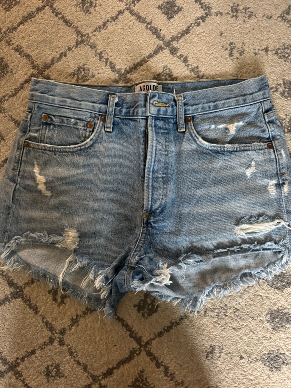 Agolde Light Blue Ripped Denim Cutoff Shorts